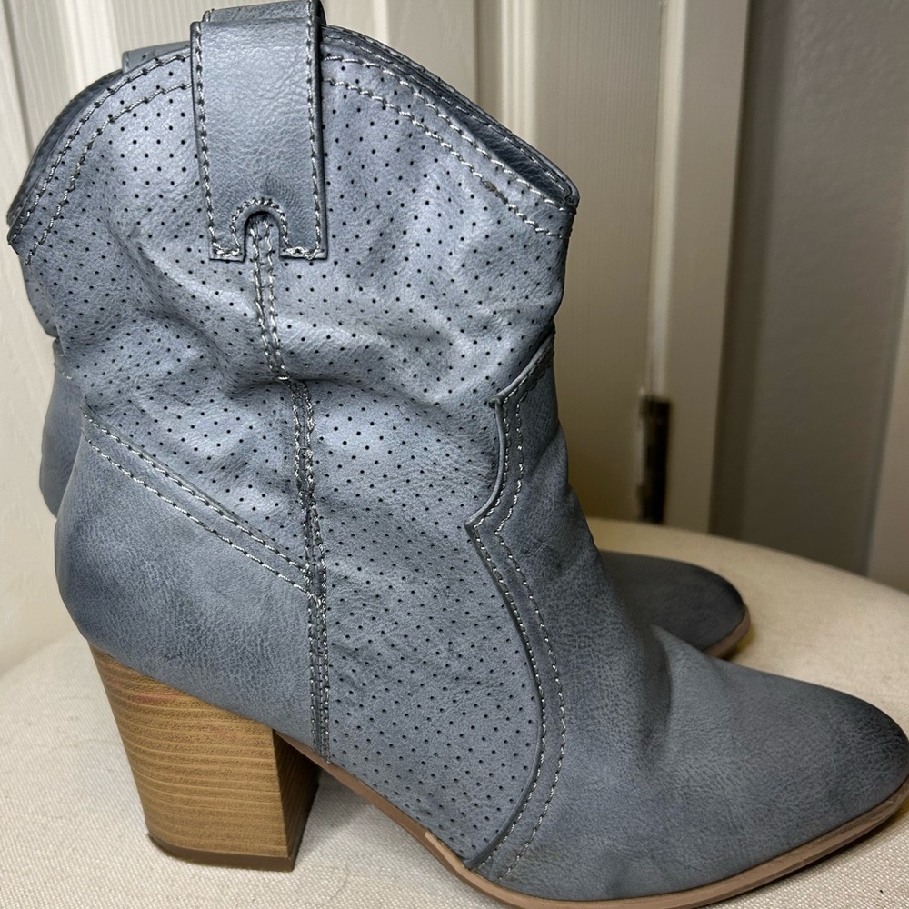 True Craft Slouchy Mid-Western Ankle Boots Booties BOHO Cowgirl Blue/Gray Sz 8.5